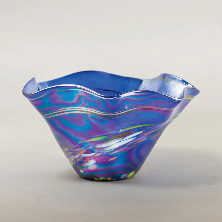 Blue Rainbow Twist Wave Bowl by Glass Eye Studio