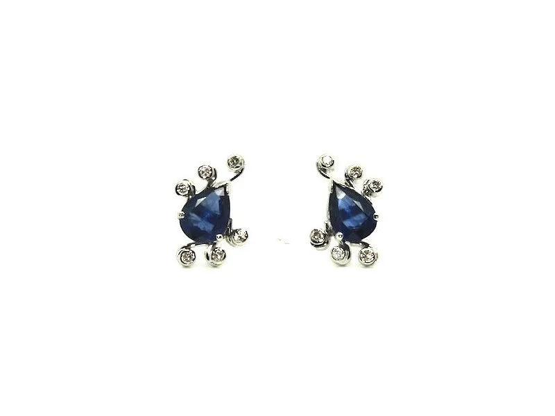 Blue Sapphire And Bezel Diamond Drop Earring Ad No.029 (6/8mm)