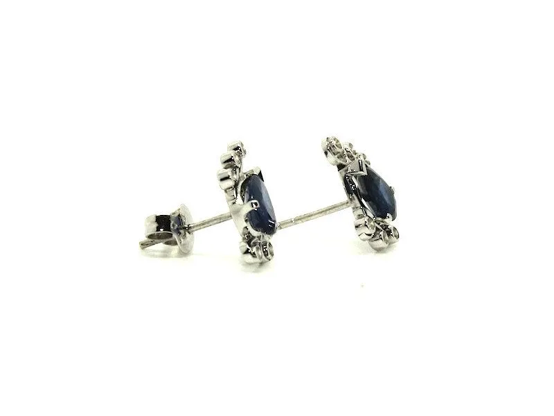 Blue Sapphire And Bezel Diamond Drop Earring Ad No.029 (6/8mm)