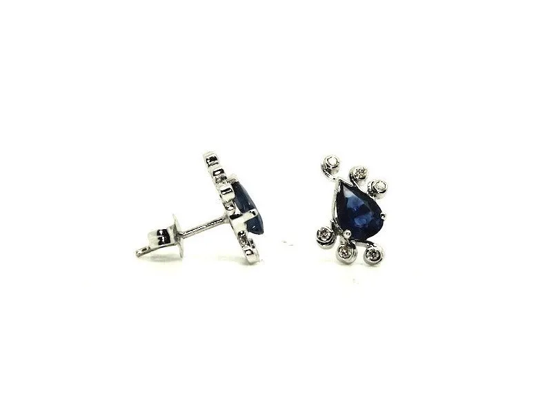 Blue Sapphire And Bezel Diamond Drop Earring Ad No.029 (6/8mm)