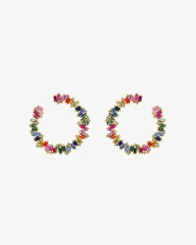 Bold Burst Rainbow Sapphire Sideways Midi Hoops