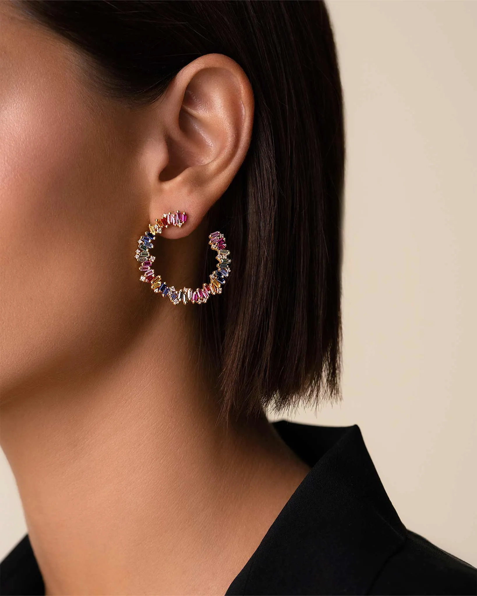 Bold Burst Rainbow Sapphire Sideways Midi Hoops