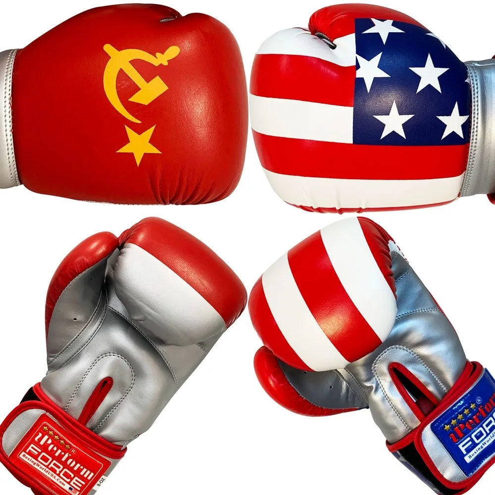 Boxing Gloves Men Women America & Russia Flags Pair