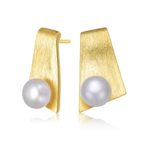 Brigitte Brushed Leaf Pearl Earrings