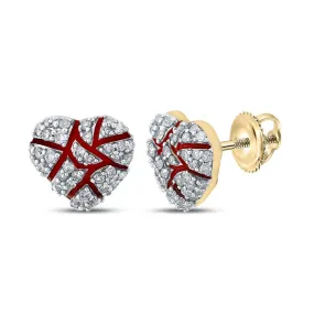 Broken Heart Micro Pave Diamond Earrings .50cttw 10K Yellow Gold