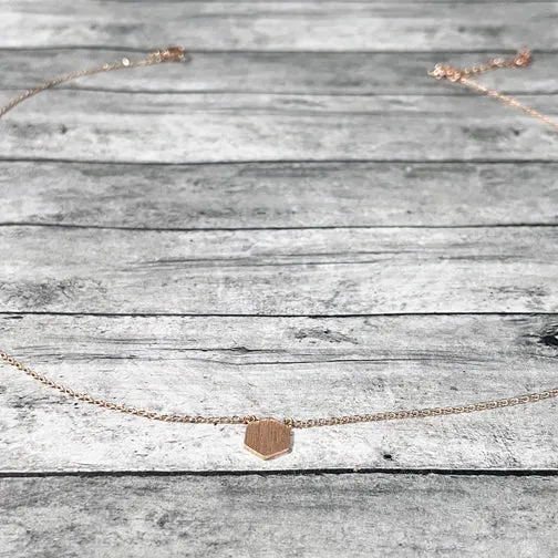 Brushed Metal Dainty Hexagon Necklace (ROSE GOLD, GOLD OR SILVER)