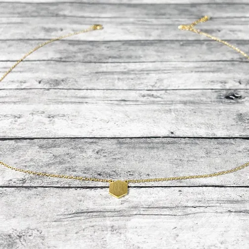 Brushed Metal Dainty Hexagon Necklace (ROSE GOLD, GOLD OR SILVER)