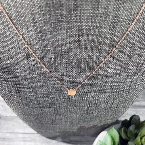 Brushed Metal Dainty Hexagon Necklace (ROSE GOLD, GOLD OR SILVER)