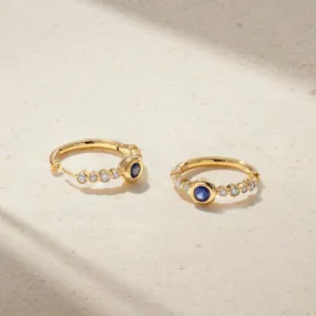 Bubbly Crescendo Sapphire and Diamond Mini Hoop Earrings