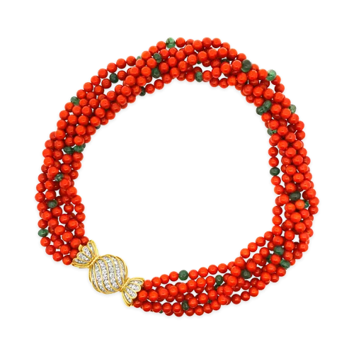 Bulgari Coral & Emerald Bead Necklace