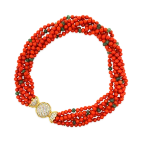 Bulgari Coral & Emerald Bead Necklace