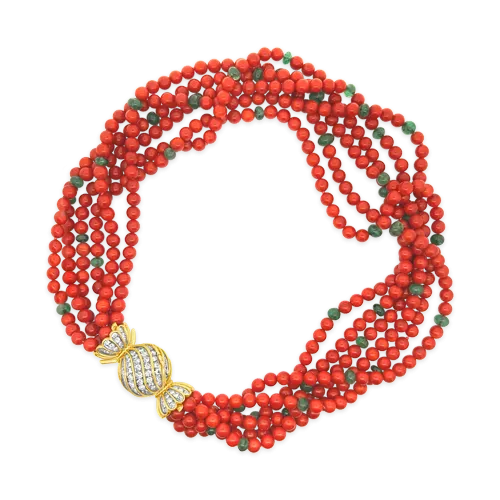 Bulgari Coral & Emerald Bead Necklace