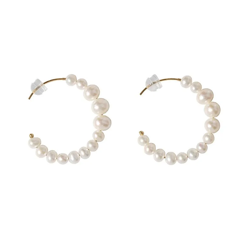 C Shape Hoop Pearls Earrings