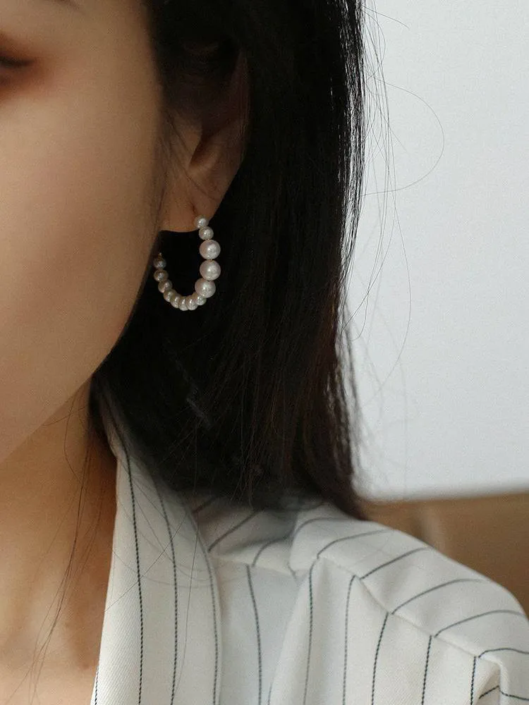 C Shape Hoop Pearls Earrings