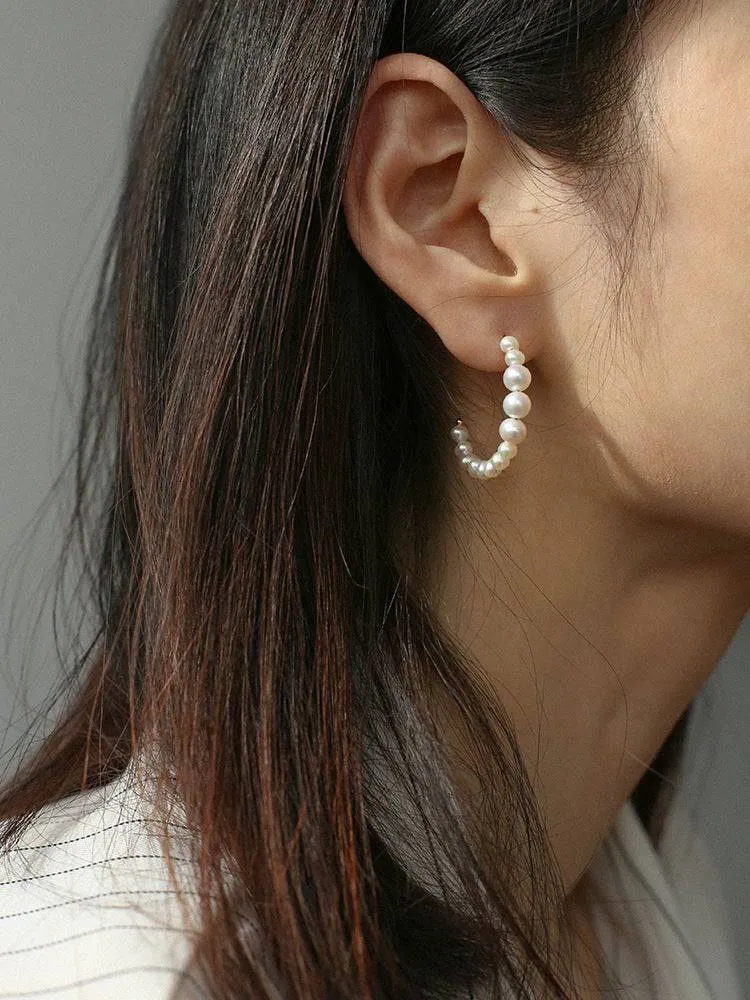 C Shape Hoop Pearls Earrings