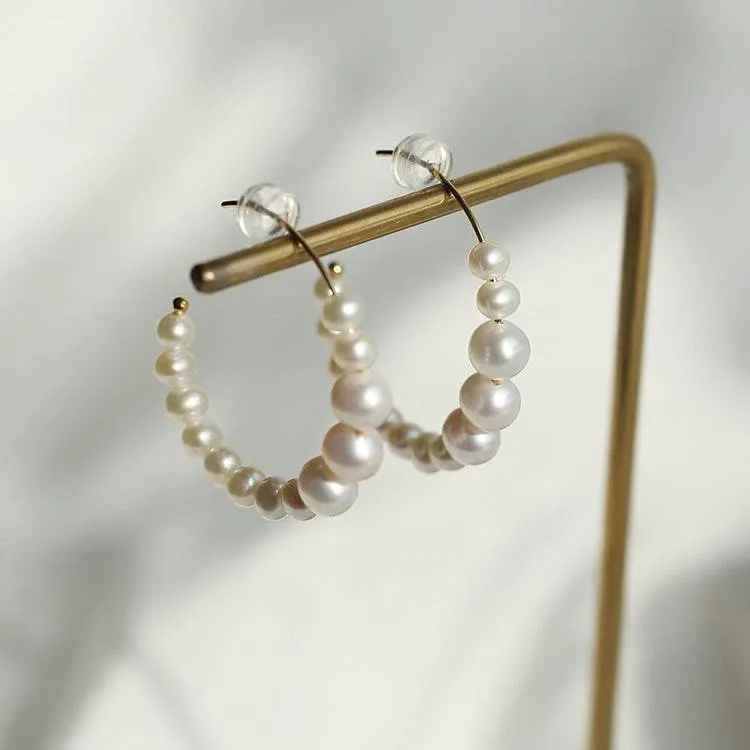 C Shape Hoop Pearls Earrings