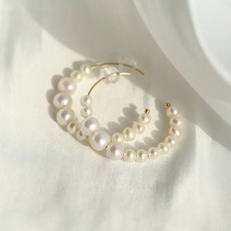 C Shape Hoop Pearls Earrings