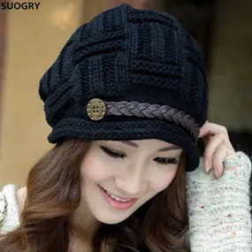 Cabled Checker Pattern Casual Warm Knitted Winter Beanie Cap