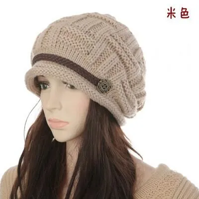 Cabled Checker Pattern Casual Warm Knitted Winter Beanie Cap