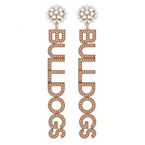 Canvas Jewery CJ 24106E-GA Georgia Bulldogs Pearl Cluster Dotted Enamel Drop Earrings in Red