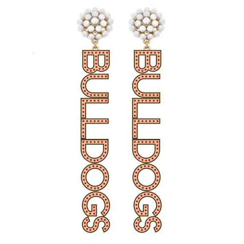 Canvas Jewery CJ 24106E-GA Georgia Bulldogs Pearl Cluster Dotted Enamel Drop Earrings in Red