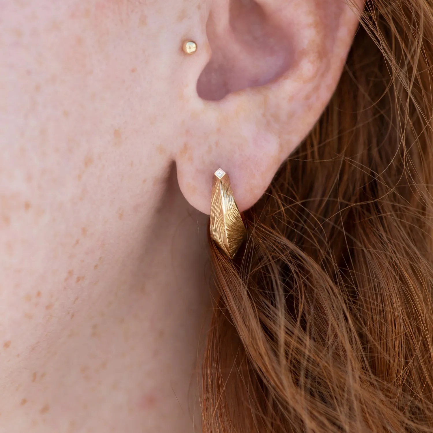 Carved Bohemian Hoop Earrings in Solid Gold