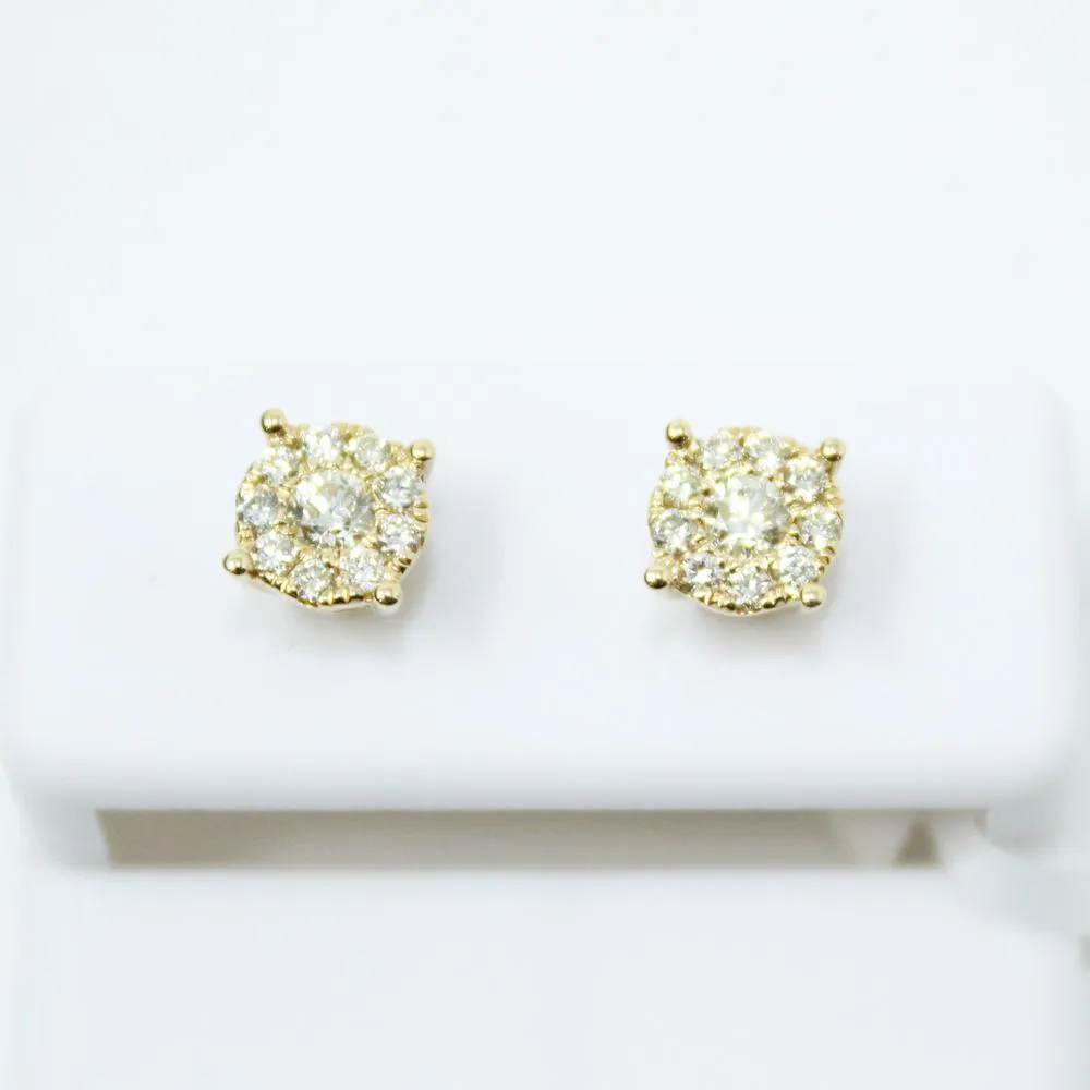 Centerstone Cluster .45cttw Diamond 14K Yellow Gold Earrings