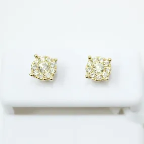 Centerstone Cluster .45cttw Diamond 14K Yellow Gold Earrings