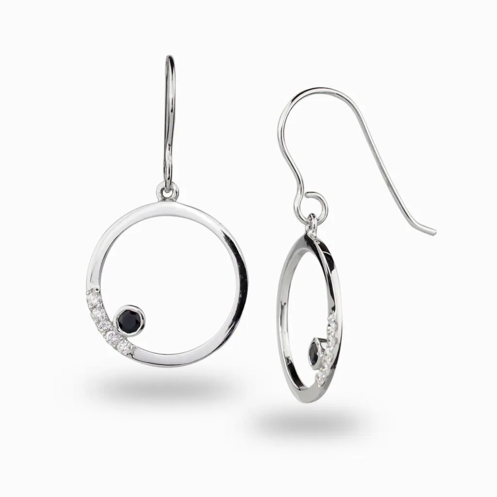 Cercle: Black Spinel & Diamond Drop Earrings