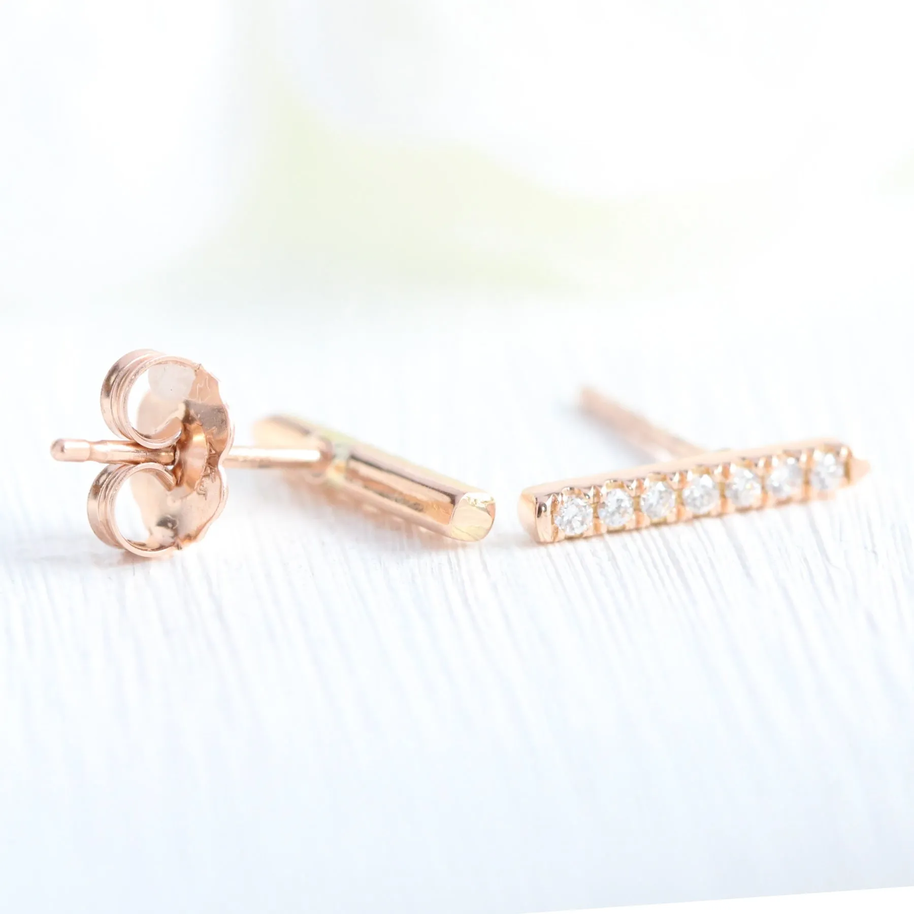 Chevron Diamond Bar Earrings in 14k Gold Pave Stud Earrings