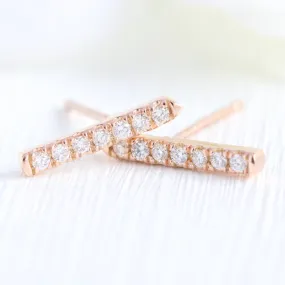 Chevron Diamond Bar Earrings in 14k Gold Pave Stud Earrings