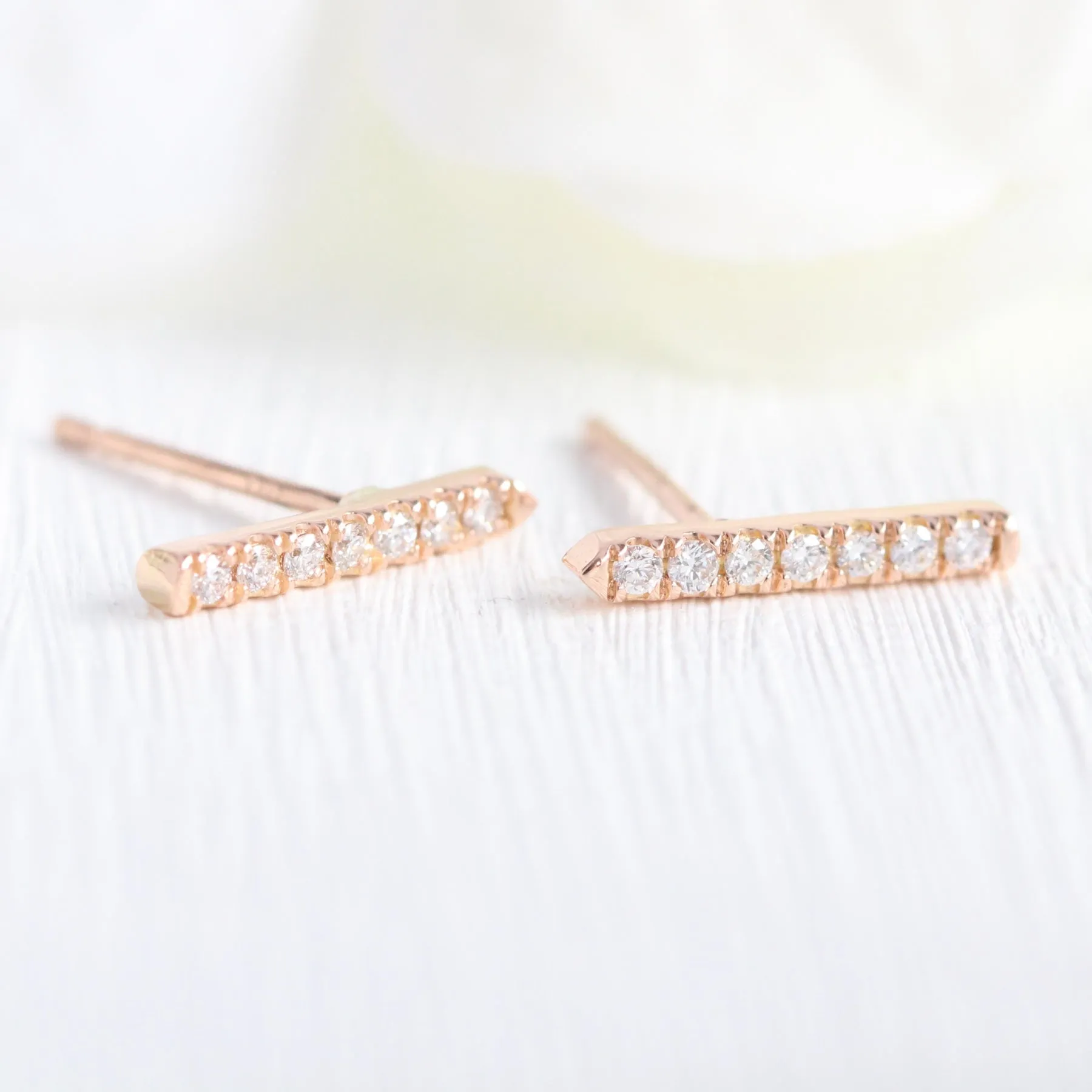 Chevron Diamond Bar Earrings in 14k Gold Pave Stud Earrings