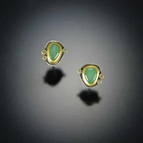 Chrysoprase Stud Earrings with Diamonds