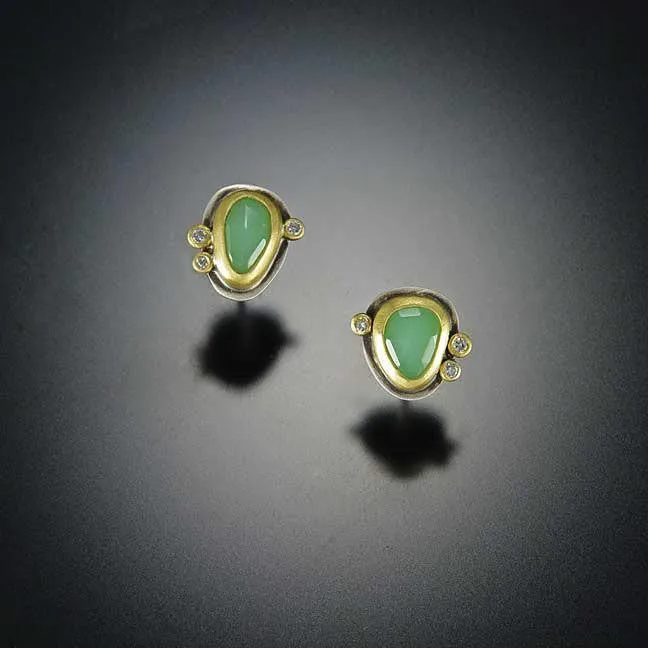 Chrysoprase Stud Earrings with Diamonds