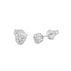 Cluster Stud Earrings  White 14K Gold | 0.15 CTW Round Natural Diamonds