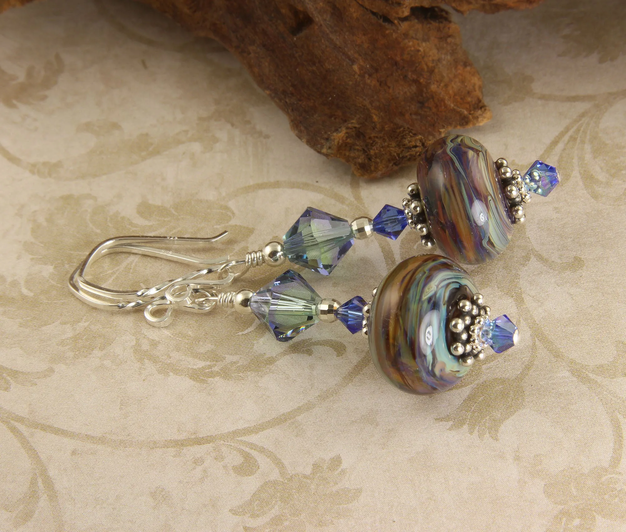 Colorful Blue Swirls Lampwork Earrings