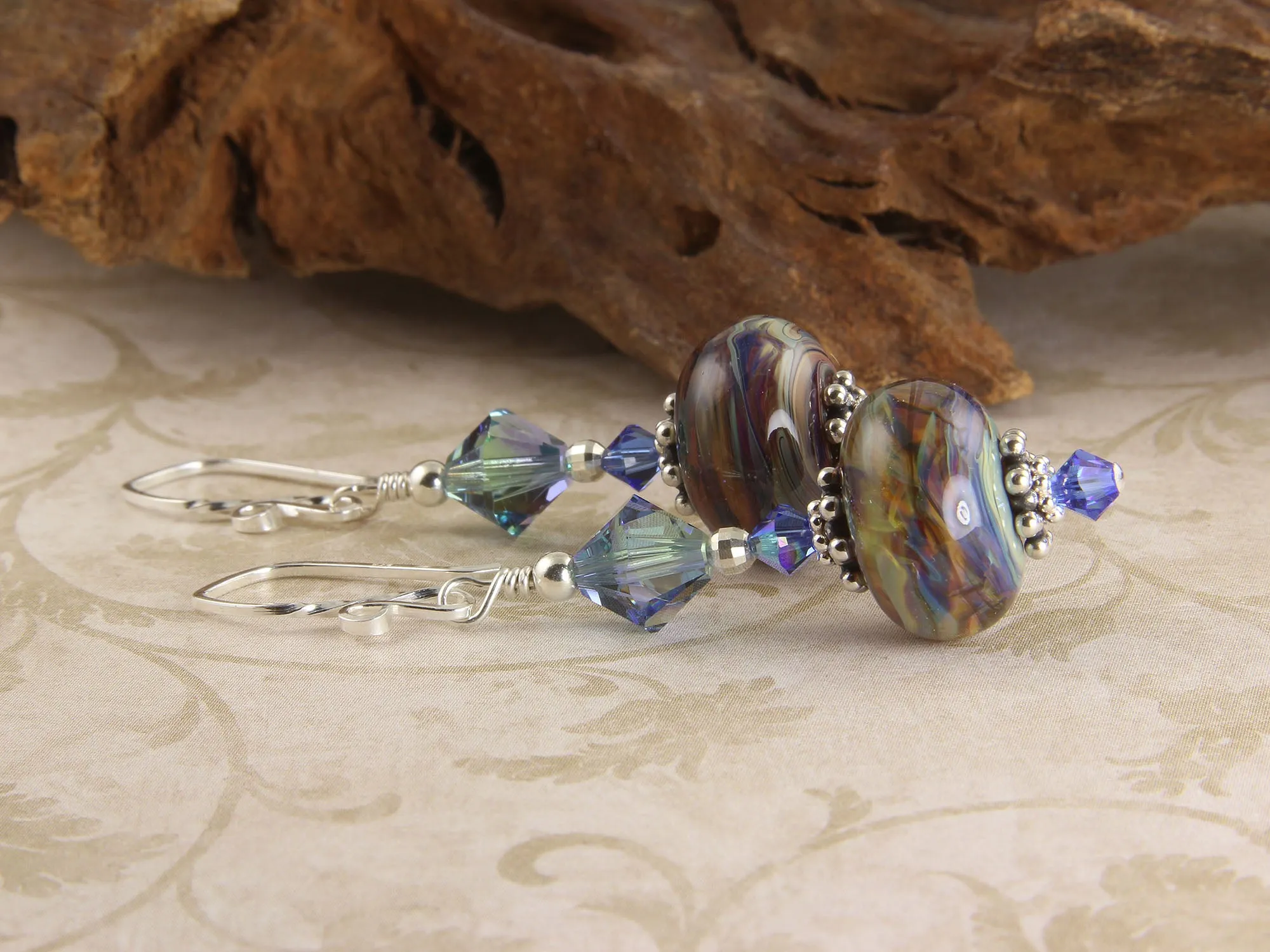 Colorful Blue Swirls Lampwork Earrings