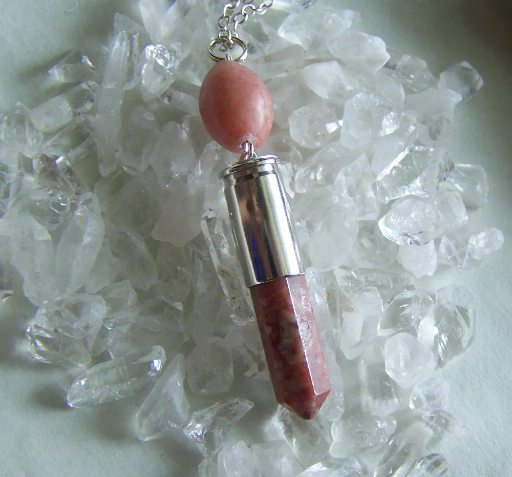 Coral Jasper Pink Lepidolite Gemstone Silver Bullet Jewelry Pendant