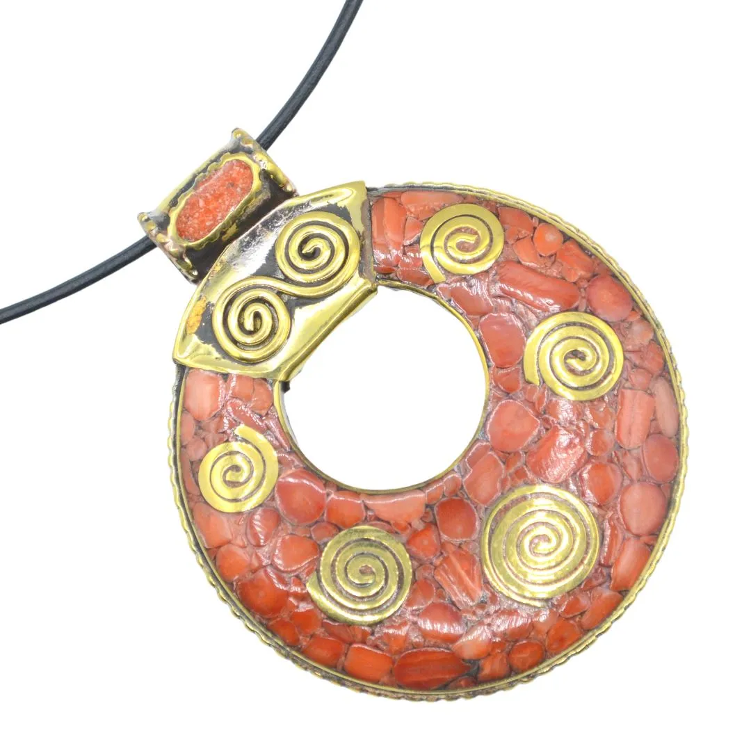 Coral Spirals Tibetan Necklace