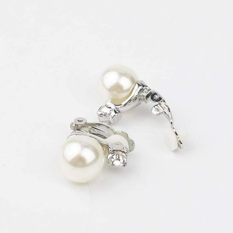 Crystal Accented Pearl Bead Clip-On Earrings In Yellow or White Gold