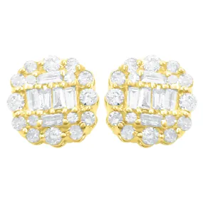 Cushion Cluster Diamond Earrings .37cttw 10K Yellow Gold