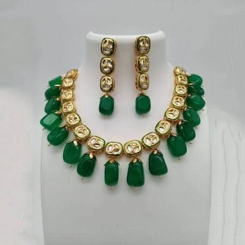 Cut Work Oval Kundan Necklace And Earring Set