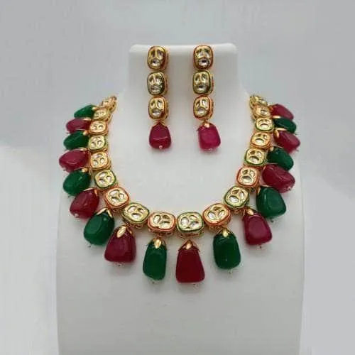 Cut Work Oval Kundan Necklace And Earring Set