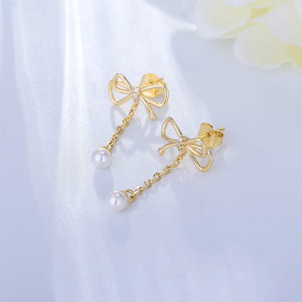 Dainty Tassel Bow Pearl Earrings