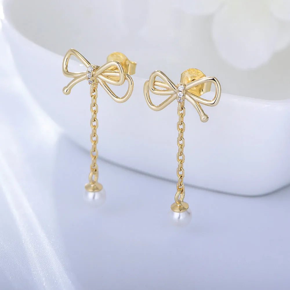 Dainty Tassel Bow Pearl Earrings