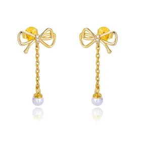 Dainty Tassel Bow Pearl Earrings