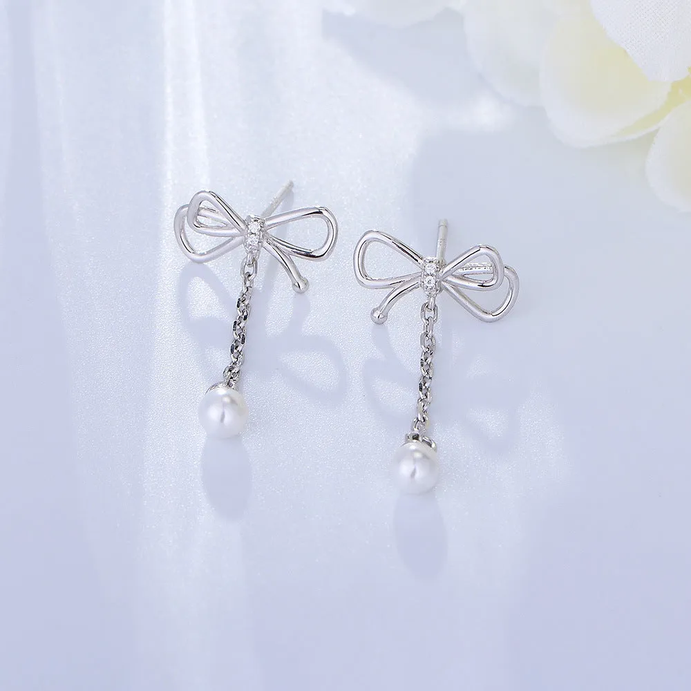 Dainty Tassel Bow Pearl Earrings