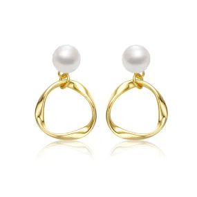 Delphine Circle Ribbon Golden Pearl Earrings