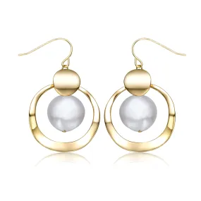 Delphine Golden Double Circle Pearl Earrings