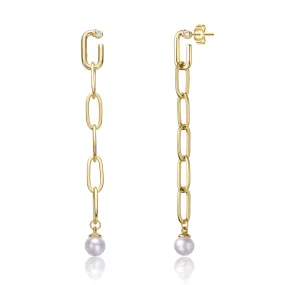 Delphine Golden Link Pearl Dangle Earrings